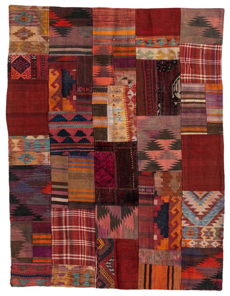 Detail image of 4' x 6' Hand Woven Kilim Patchwork Wool Rug