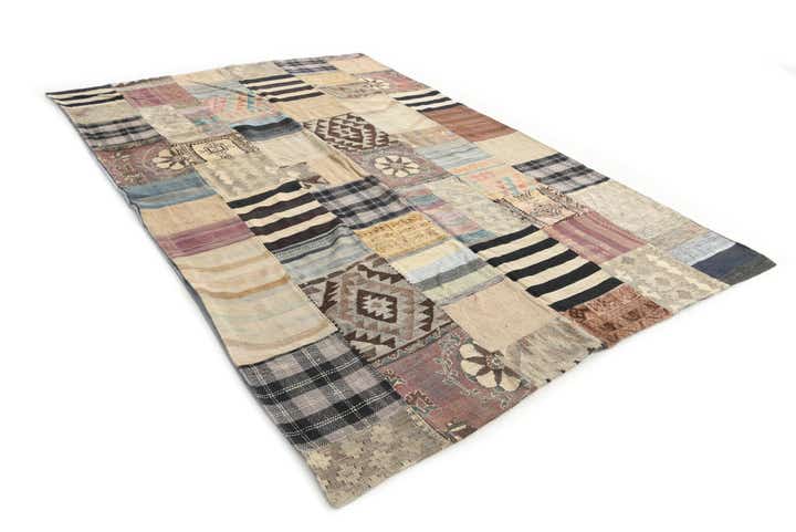 6' 6 x 9' 10 Hand Woven Kilim Patchwork Wool Rug