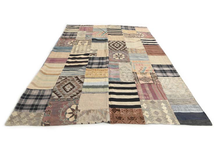 Detail image of 6' 6 x 9' 10 Hand Woven Kilim Patchwork Wool Rug