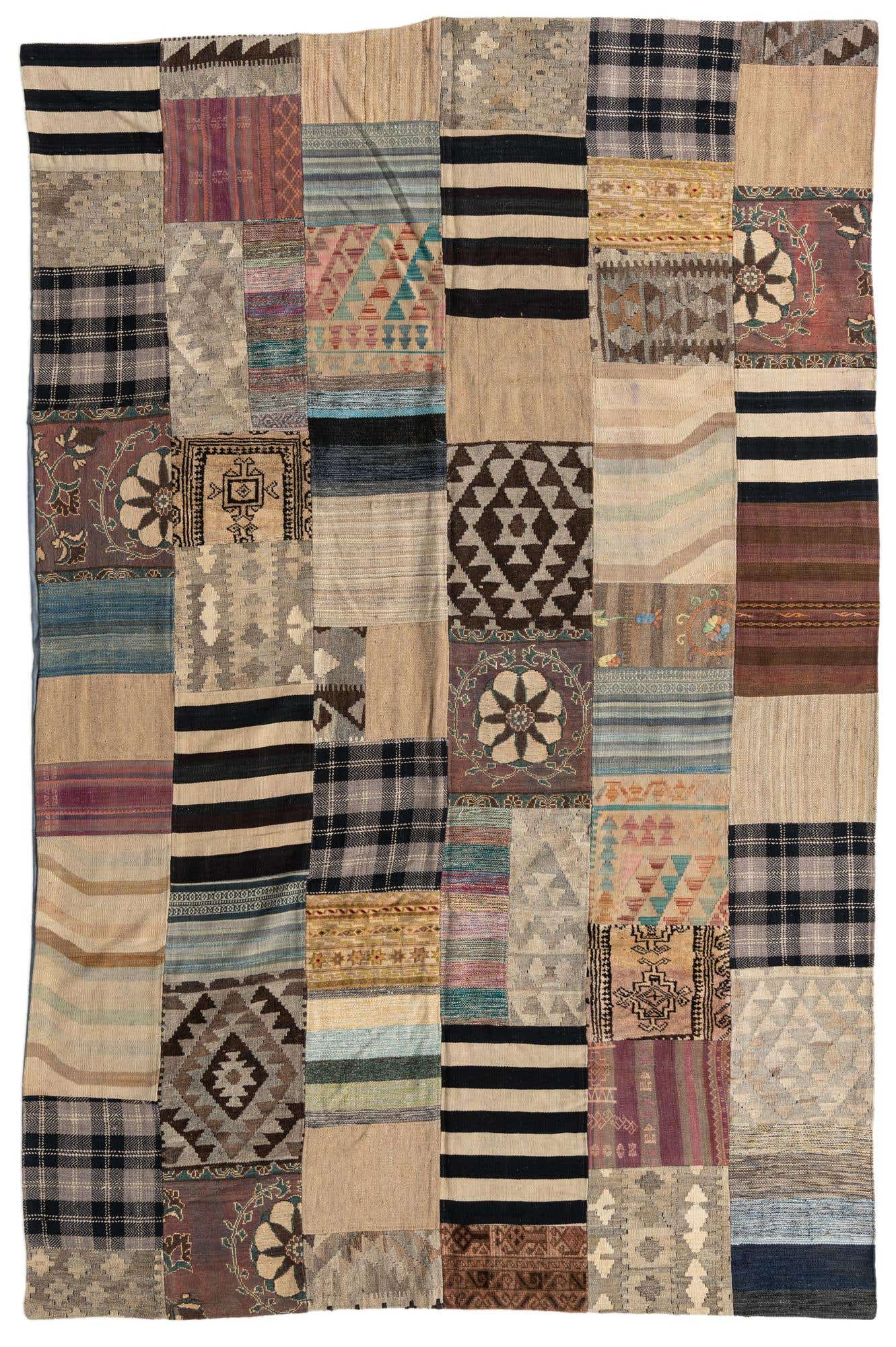 6' 6 x 9' 10 Hand Woven Kilim Patchwork Wool Rug