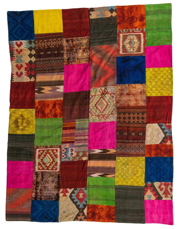 Detail image of 6' 8 x 9' 4 Hand Woven Kilim Patchwork Wool Rug
