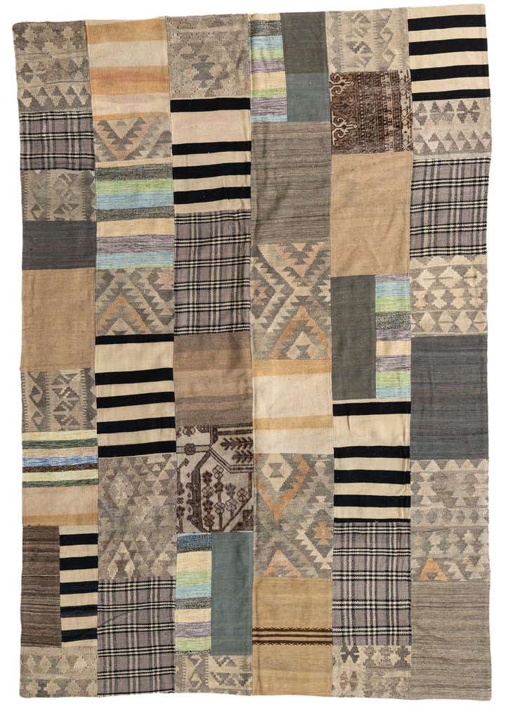 6' 8 x 9' 8 Hand Woven Kilim Patchwork Wool Rug
