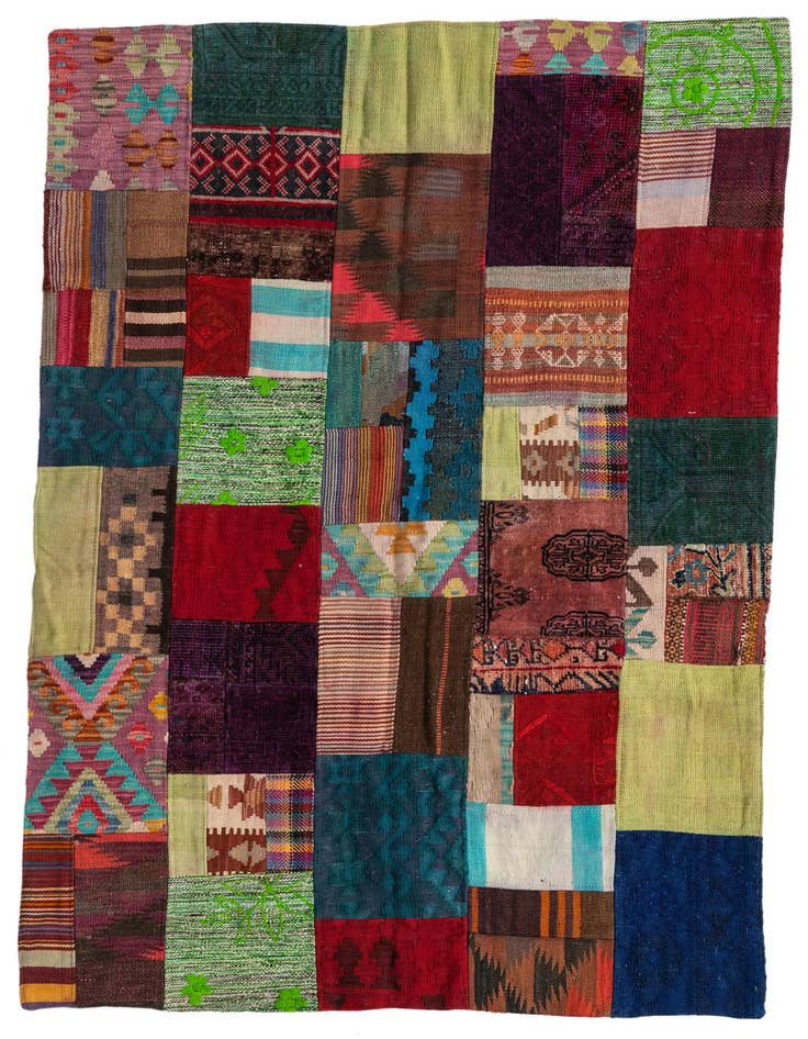Detail image of 4' 3 x 6' Hand Woven Kilim Patchwork Wool Rug