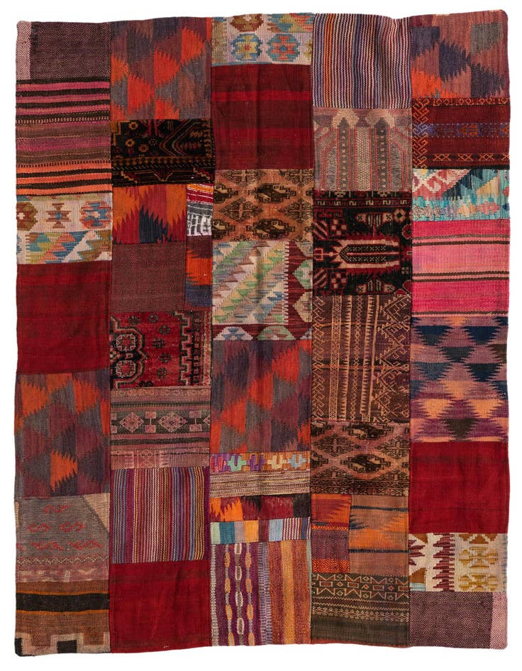 Detail image of 4' x 6' Hand Woven Kilim Patchwork Wool Rug