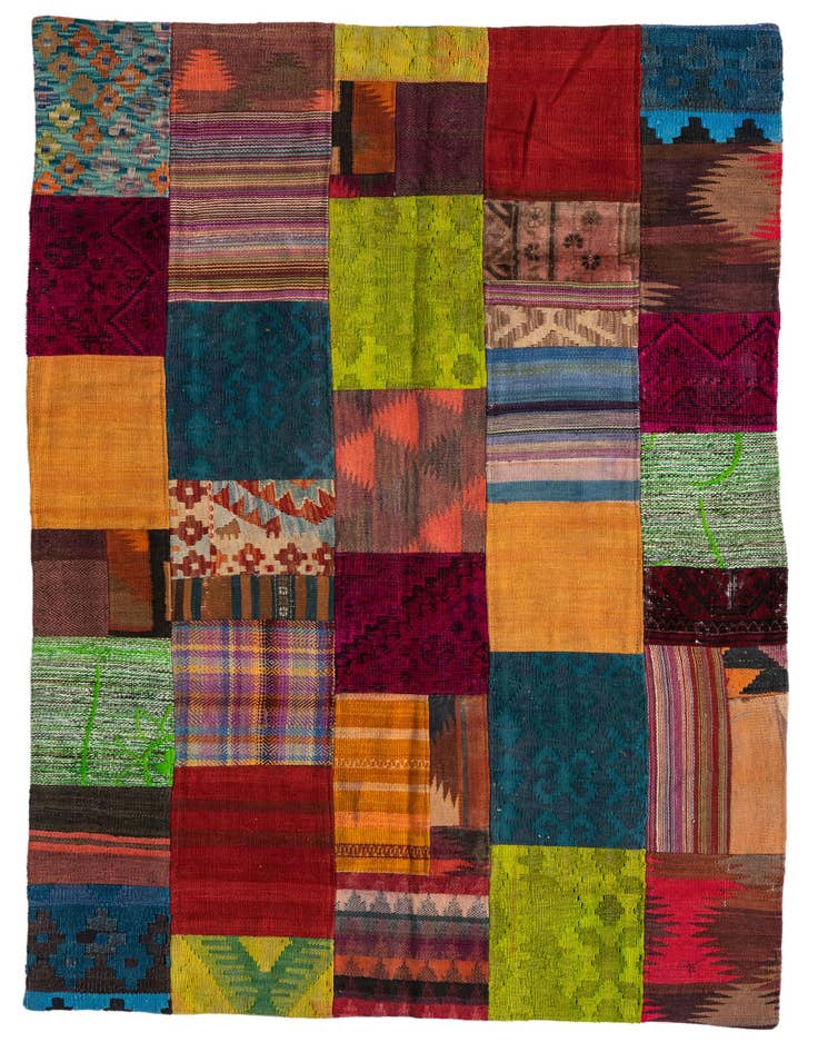 Detail image of 4' x 6' Hand Woven Kilim Patchwork Wool Rug