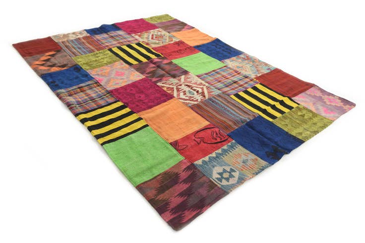 Detail image of 5' 6 x 7' 10 Hand Woven Kilim Patchwork Wool Rug