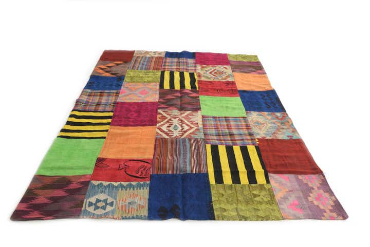 5' 6 x 7' 10 Hand Woven Kilim Patchwork Wool Rug