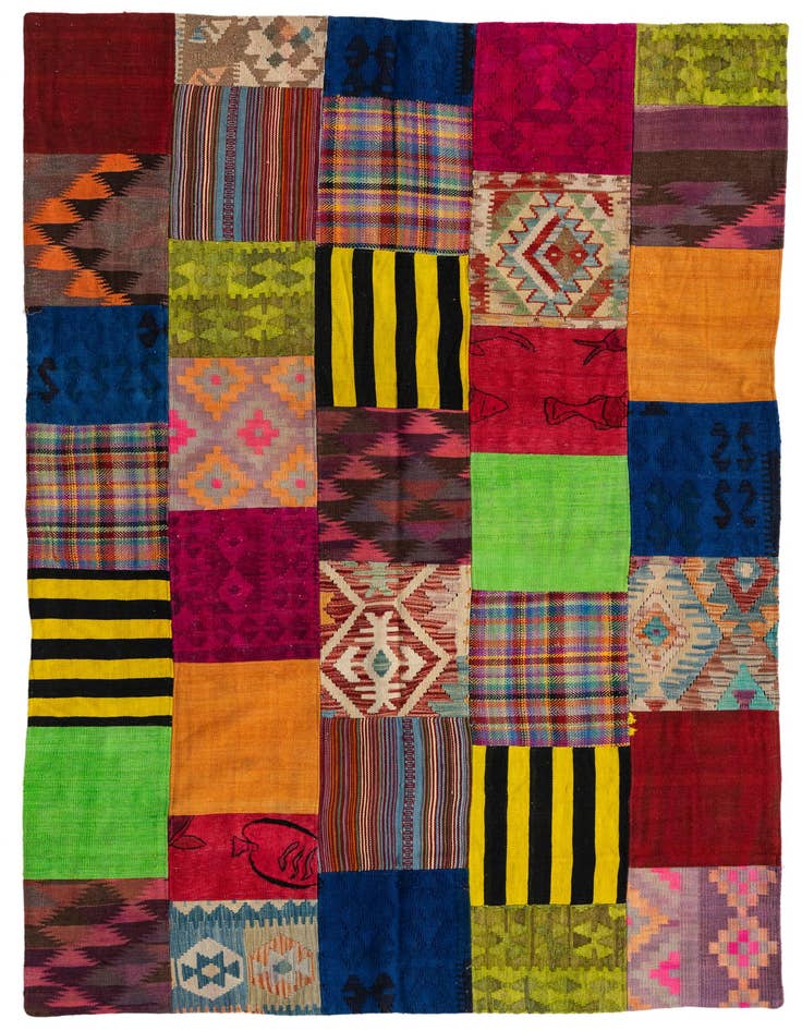 Detail image of 5' 6 x 7' 10 Hand Woven Kilim Patchwork Wool Rug