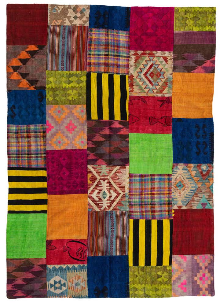 5' 6 x 7' 10 Hand Woven Kilim Patchwork Wool Rug