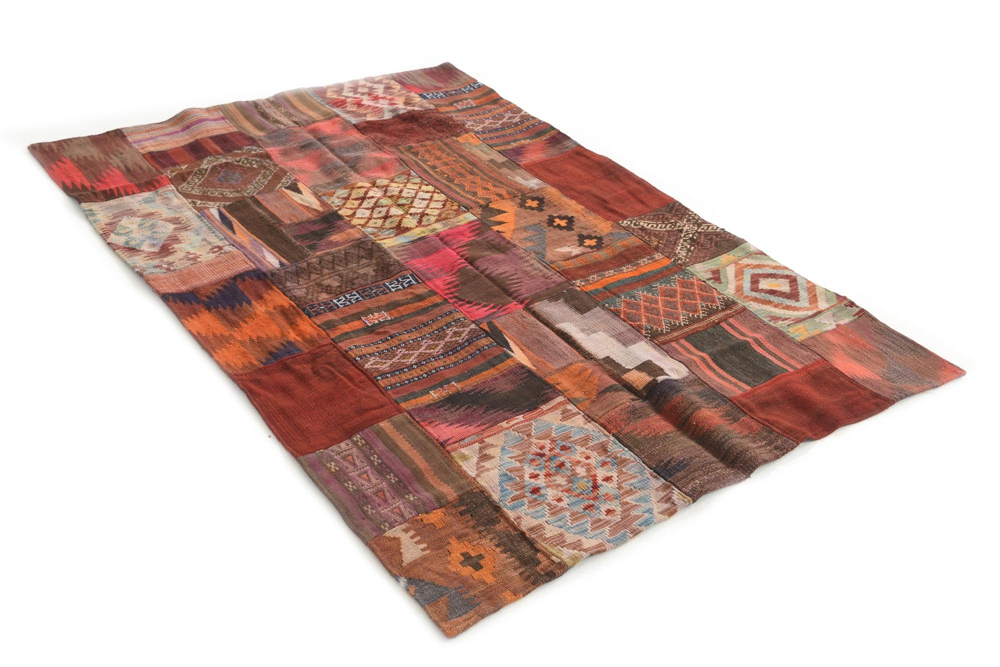 4' x 5' 10 Hand Woven Kilim Patchwork Wool Rug