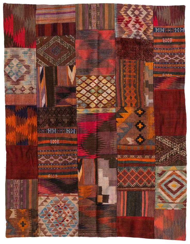 Detail image of 4' x 5' 10 Hand Woven Kilim Patchwork Wool Rug