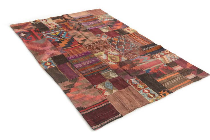 Detail image of 4' 1 x 6' Hand Woven Kilim Patchwork Wool Rug