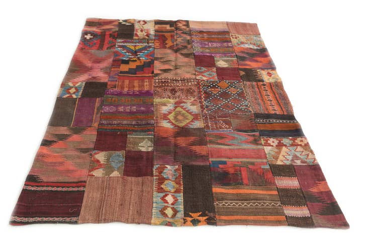 Detail image of 4' 1 x 6' Hand Woven Kilim Patchwork Wool Rug