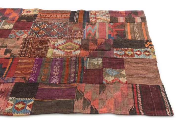 Detail image of 4' 1 x 6' Hand Woven Kilim Patchwork Wool Rug