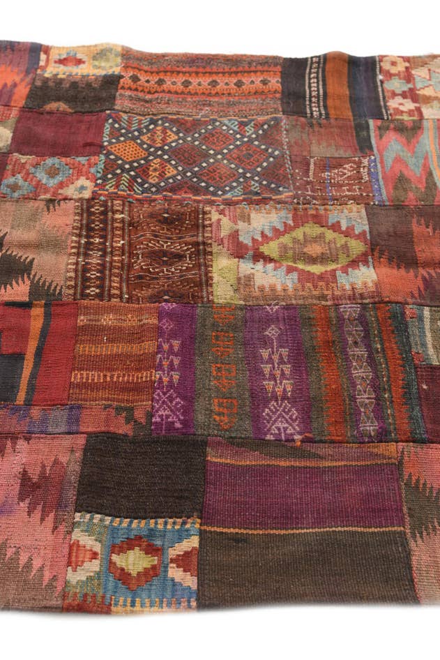 Detail image of 4' 1 x 6' Hand Woven Kilim Patchwork Wool Rug