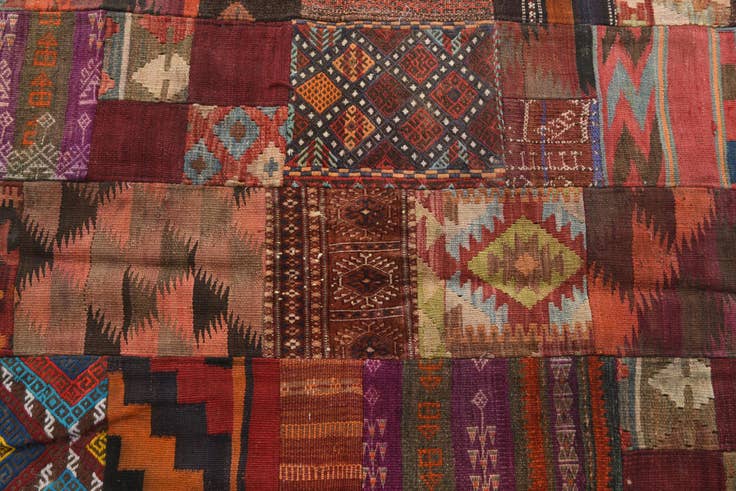 Detail image of 4' 1 x 6' Hand Woven Kilim Patchwork Wool Rug