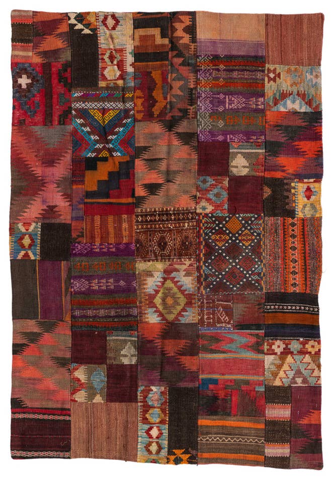 Detail image of 4' 1 x 6' Hand Woven Kilim Patchwork Wool Rug