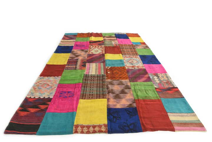6' 8 x 10' Hand Woven Kilim Patchwork Wool Rug