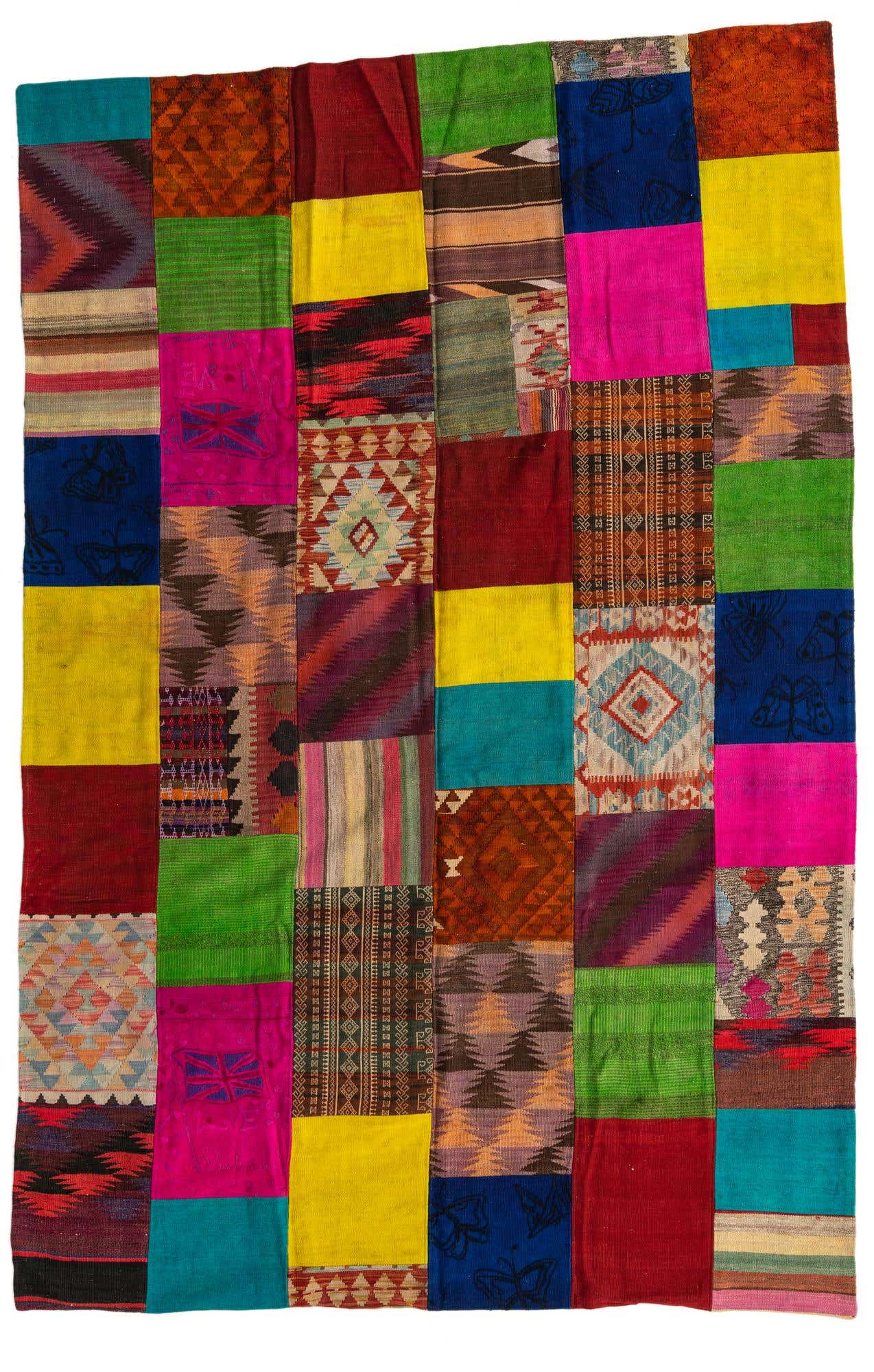 6' 8 x 10' Hand Woven Kilim Patchwork Wool Rug