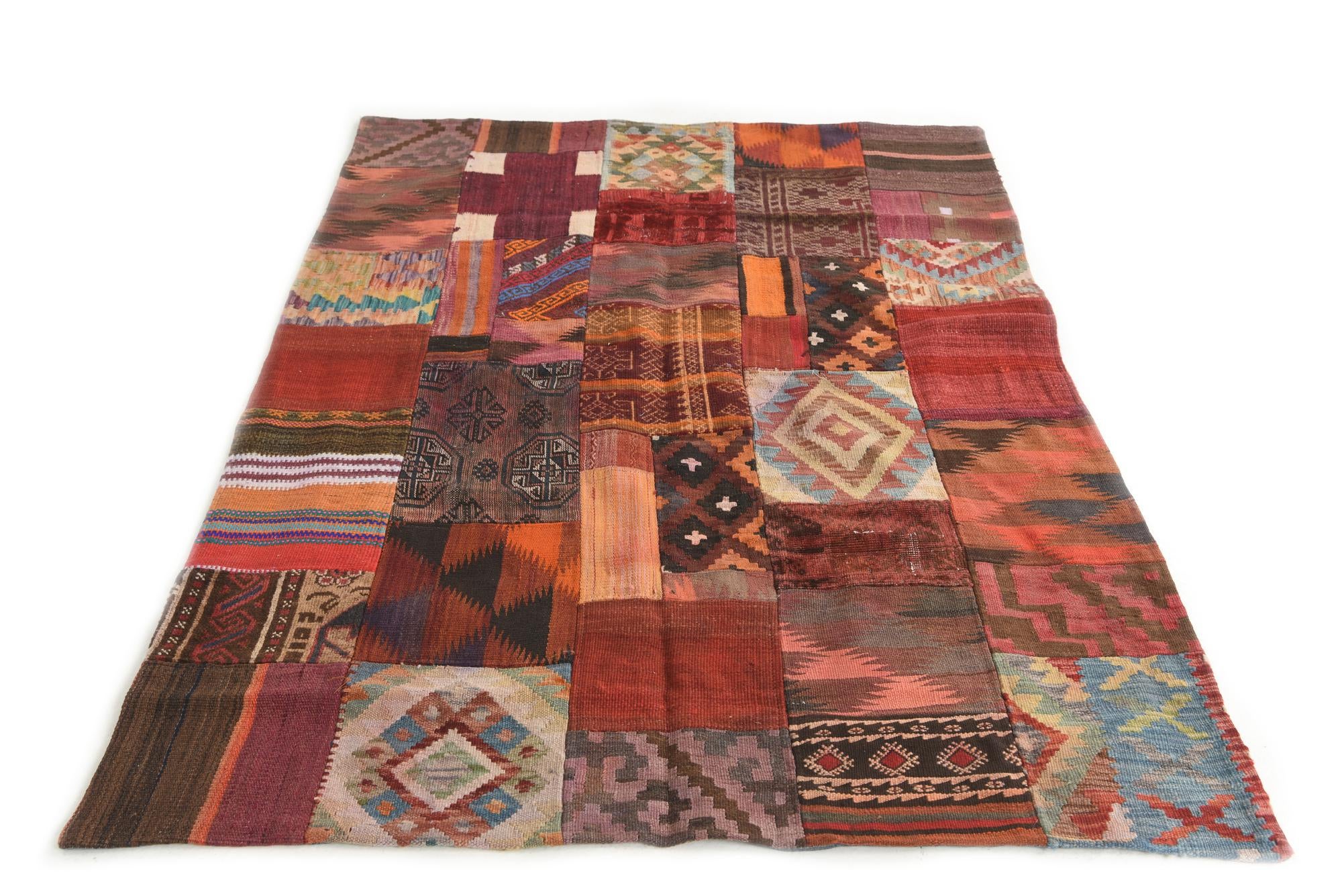 4' 1 x 6' Hand Woven Kilim Patchwork Wool Rug