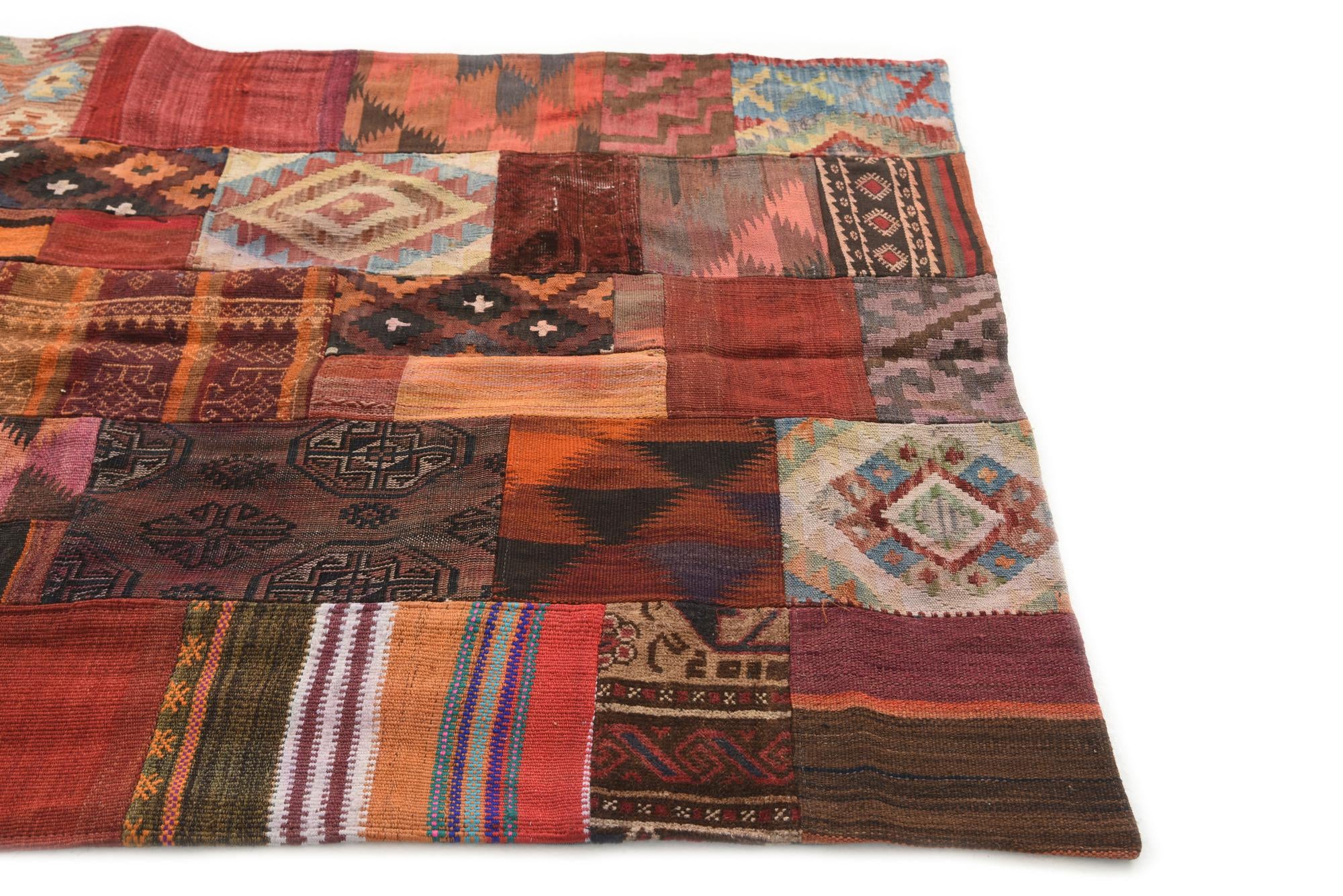 4' 1 x 6' Hand Woven Kilim Patchwork Wool Rug