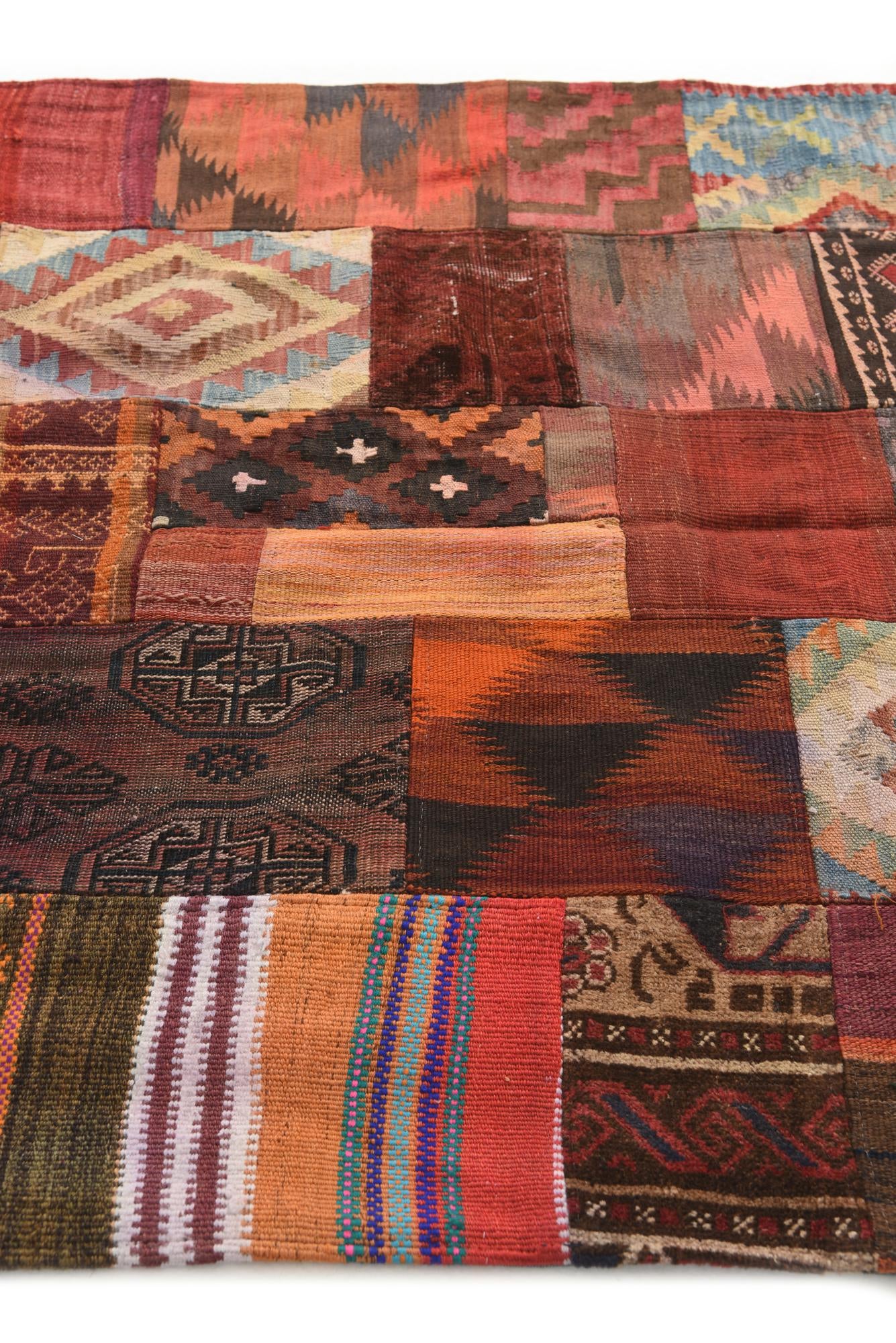 4' 1 x 6' Hand Woven Kilim Patchwork Wool Rug