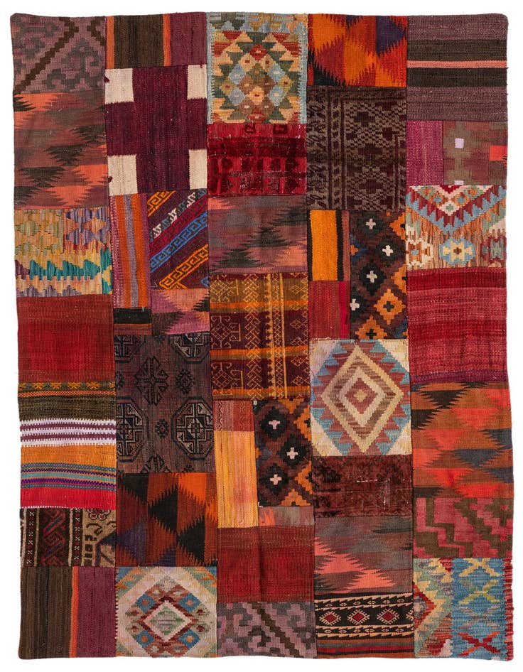 Detail image of 4' 1 x 6' Hand Woven Kilim Patchwork Wool Rug