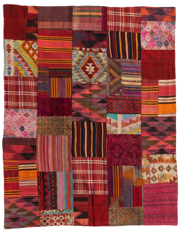 Detail image of 4' 10 x 6' 6 Hand Woven Kilim Patchwork Wool Rug