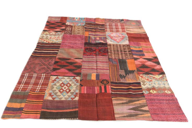 Detail image of 5' x 6' 8 Hand Woven Kilim Patchwork Wool Rug