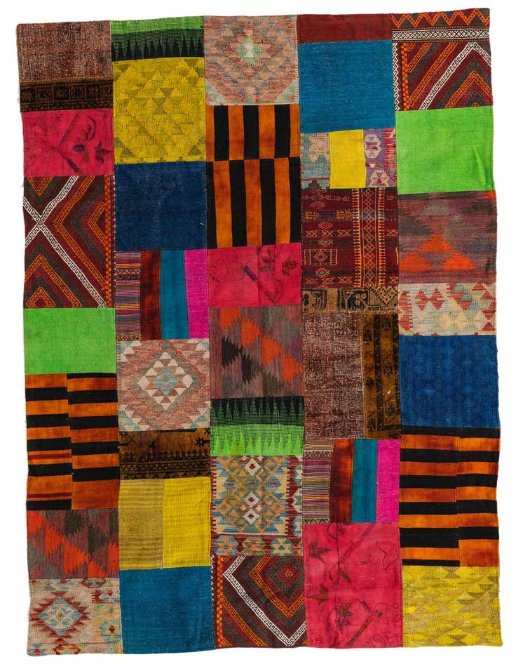 Detail image of 5' 7 x 8' 5 Hand Woven Kilim Patchwork Wool Rug