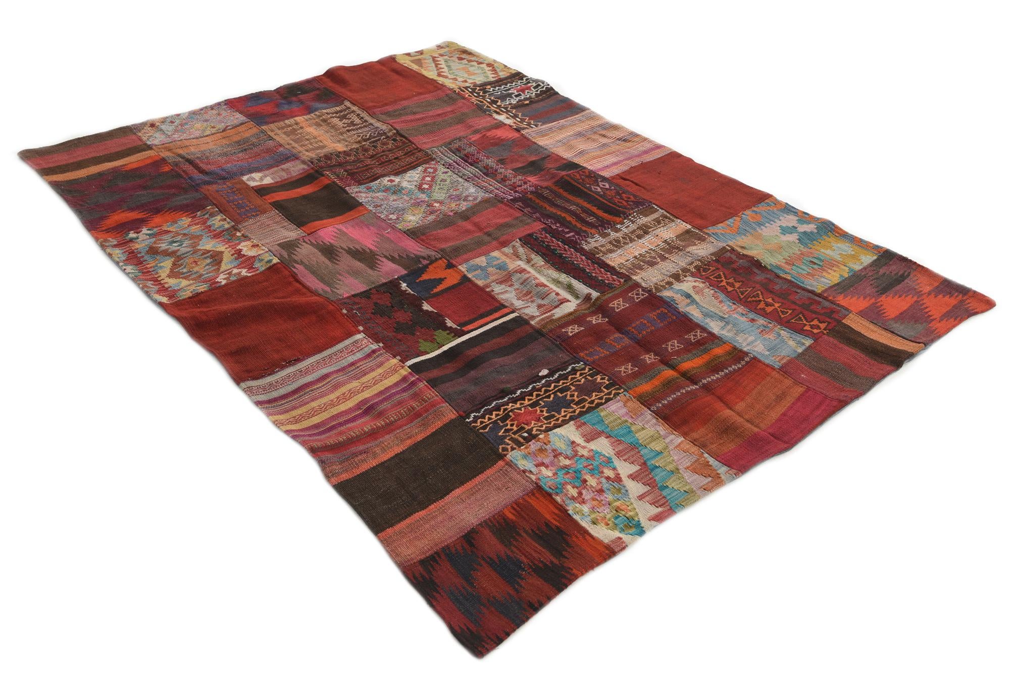 5' 1 x 6' 8 Hand Woven Kilim Patchwork Wool Rug