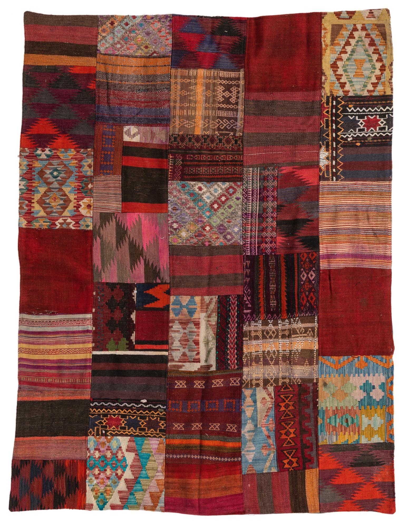5' 1 x 6' 8 Hand Woven Kilim Patchwork Wool Rug