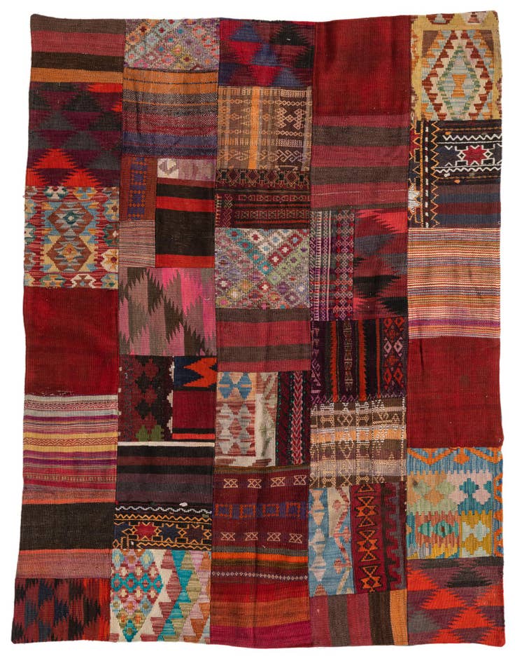 Detail image of 5' 1 x 6' 8 Hand Woven Kilim Patchwork Wool Rug