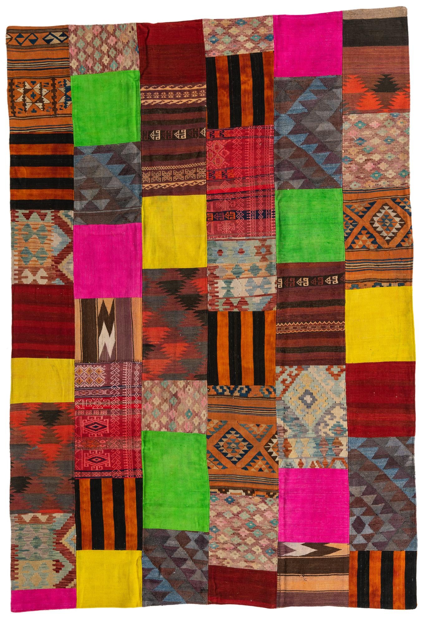 6' 7 x 9' 6 Hand Woven Kilim Patchwork Wool Rug