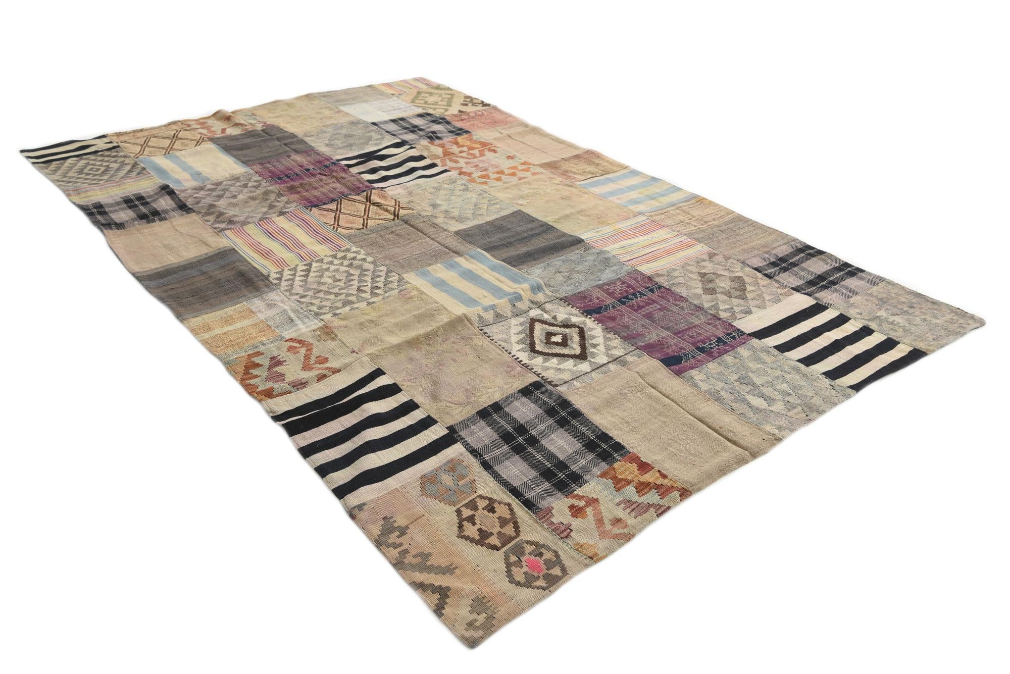 6' 7 x 10' 1 Hand Woven Kilim Patchwork Wool Rug
