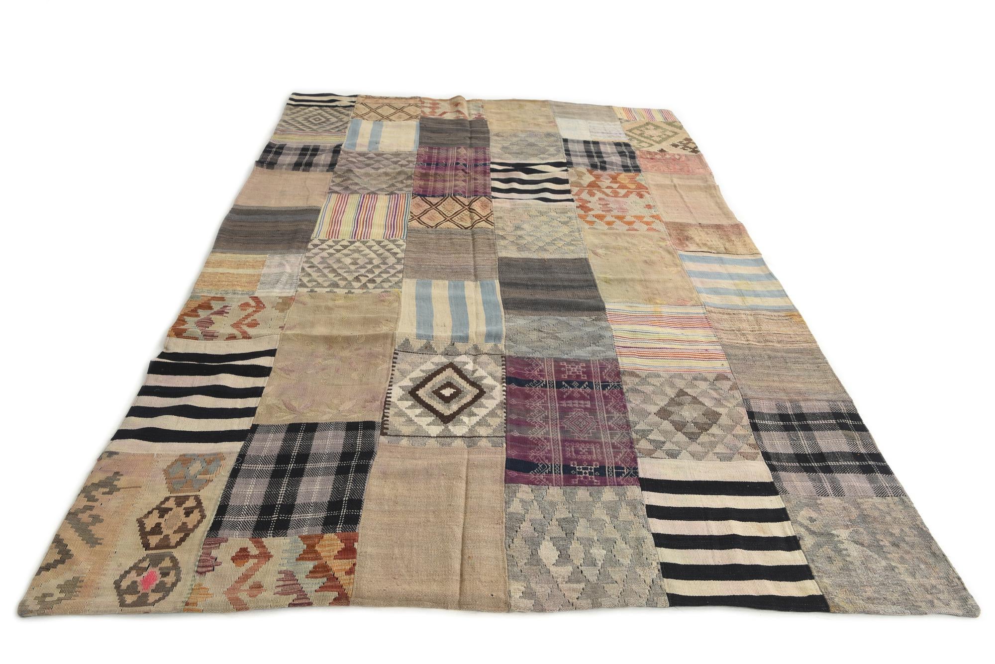 6' 7 x 10' 1 Hand Woven Kilim Patchwork Wool Rug