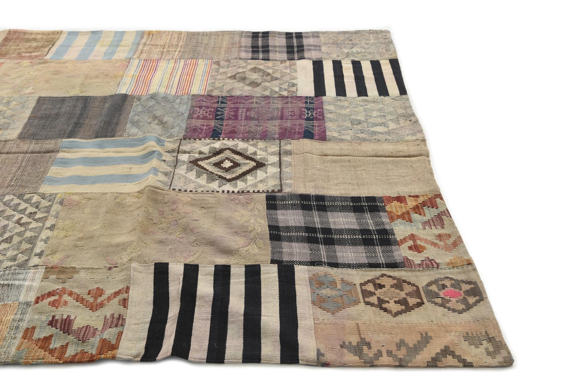 6' 7 x 10' 1 Hand Woven Kilim Patchwork Wool Rug