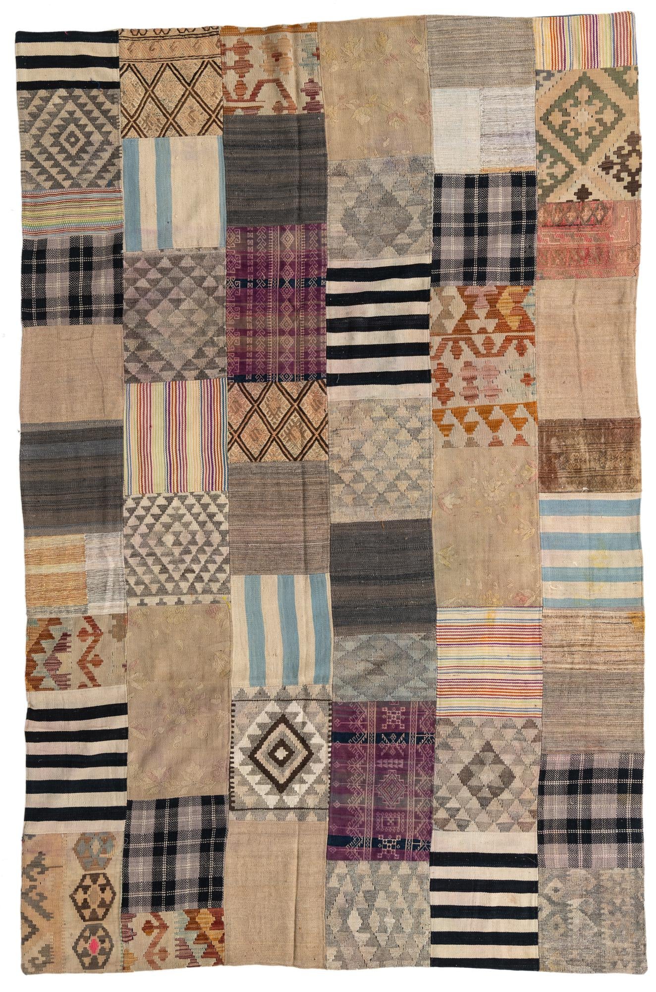 6' 7 x 10' 1 Hand Woven Kilim Patchwork Wool Rug