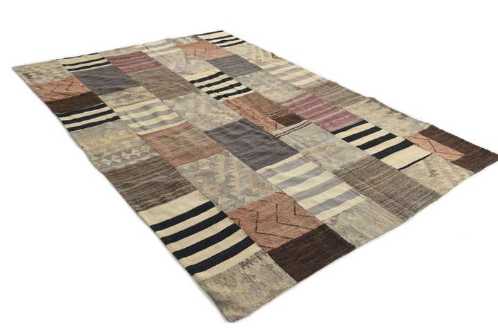6' 8 x 9' 8 Hand Woven Kilim Patchwork Wool Rug