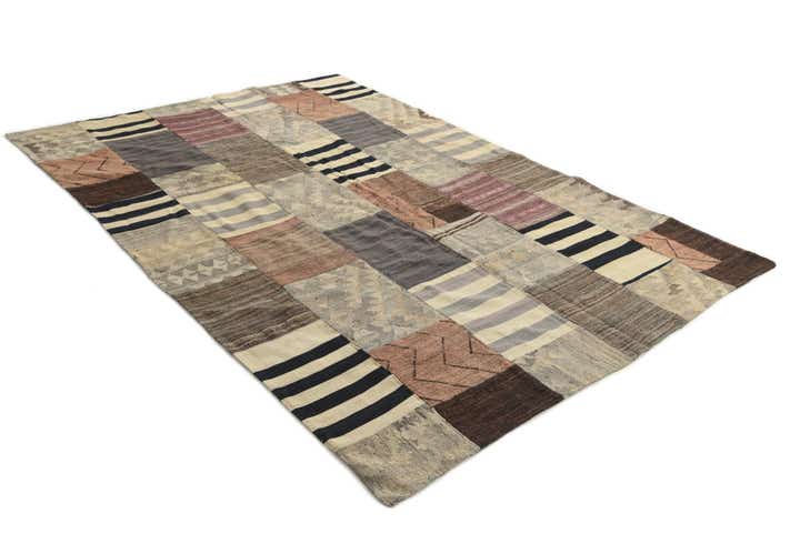6' 8 x 9' 8 Hand Woven Kilim Patchwork Wool Rug