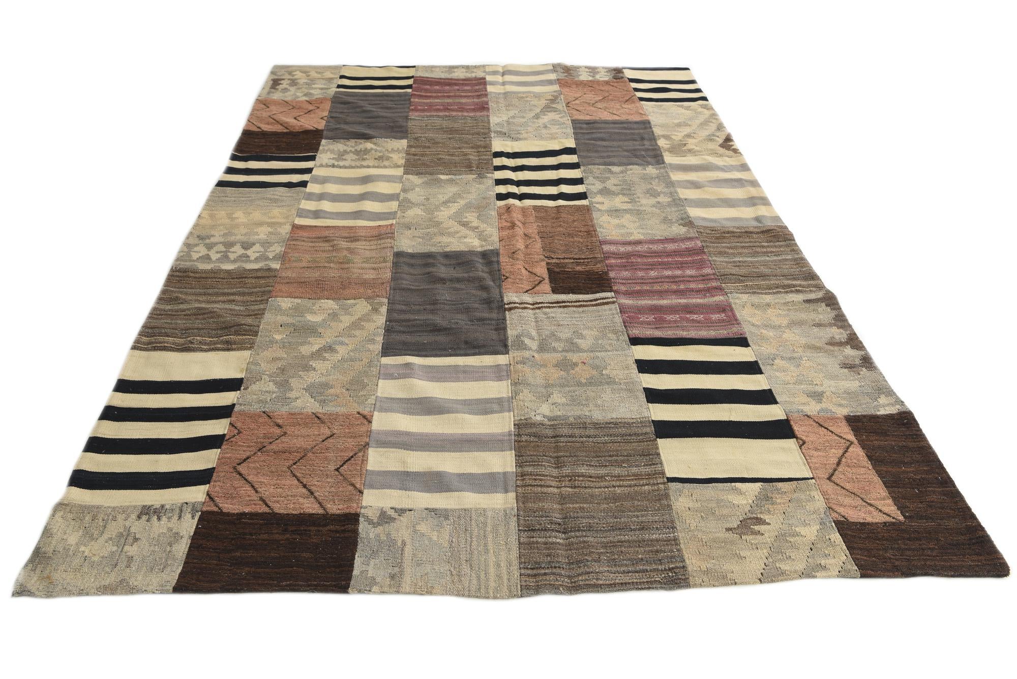 6' 8 x 9' 8 Hand Woven Kilim Patchwork Wool Rug