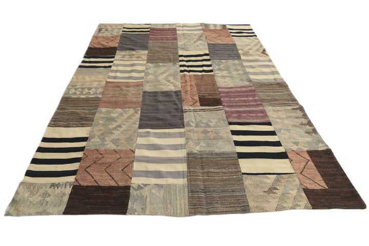 6' 8 x 9' 8 Hand Woven Kilim Patchwork Wool Rug