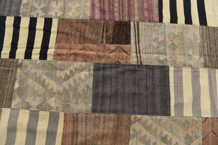 6' 8 x 9' 8 Hand Woven Kilim Patchwork Wool Rug
