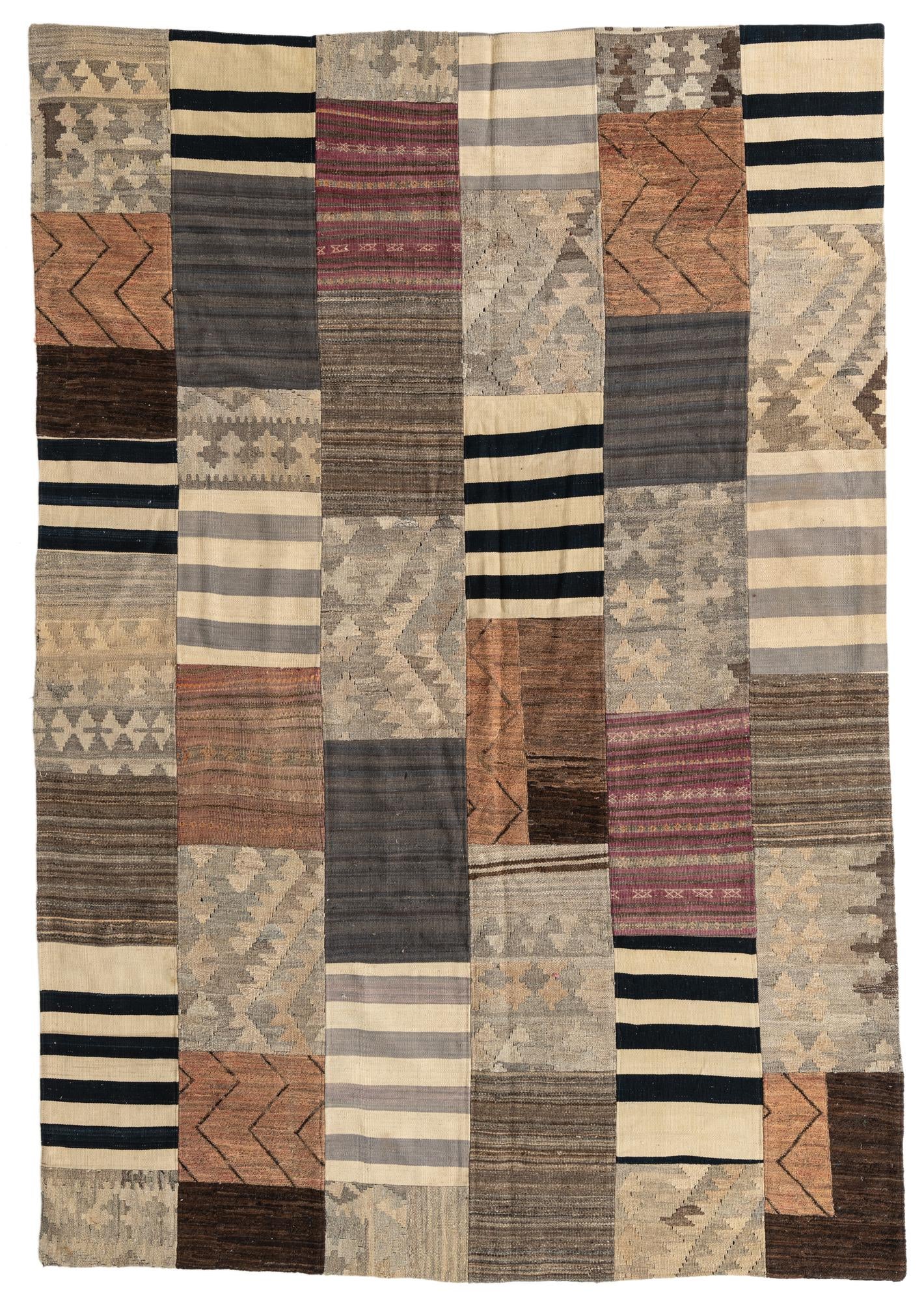 6' 8 x 9' 8 Hand Woven Kilim Patchwork Wool Rug