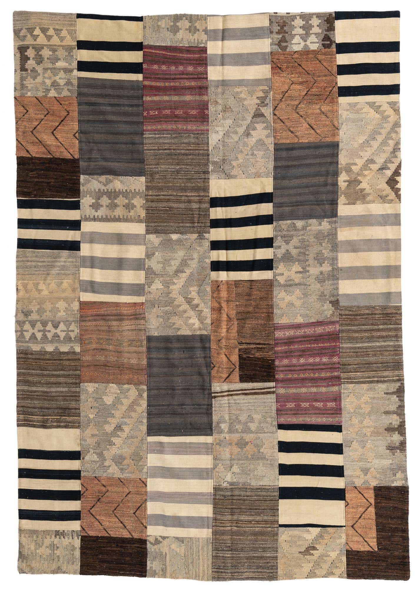 6' 8 x 9' 8 Hand Woven Kilim Patchwork Wool Rug