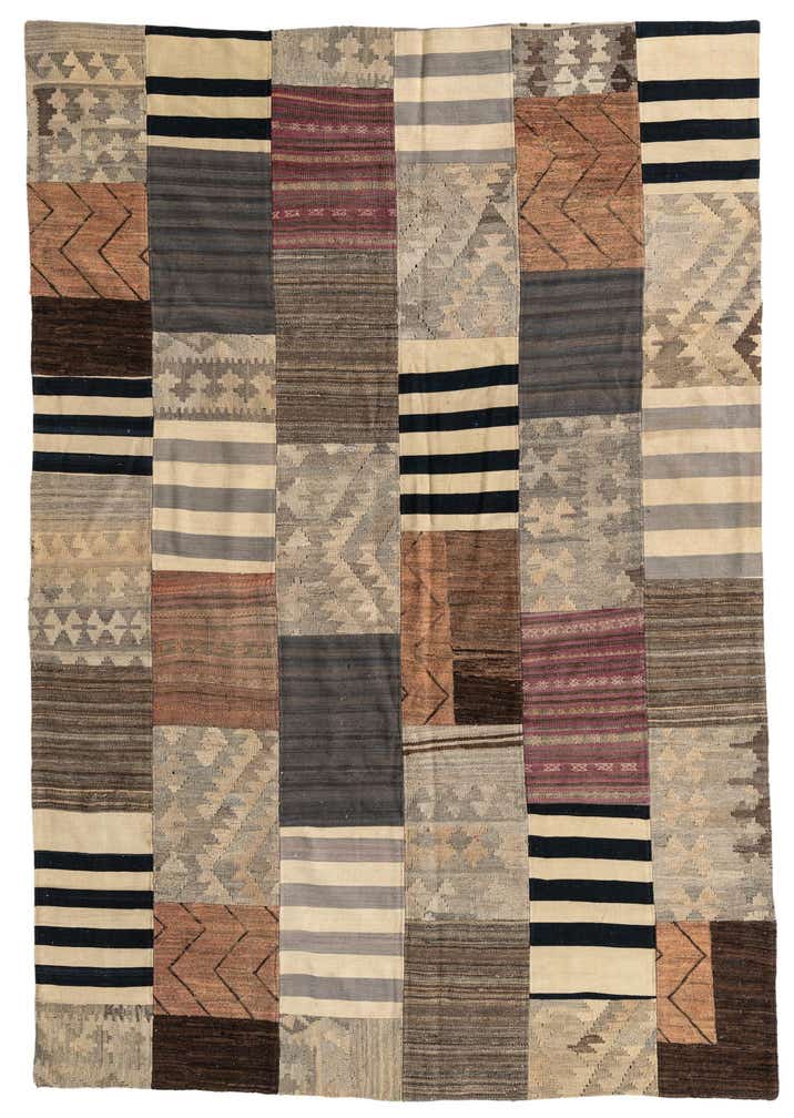 6' 8 x 9' 8 Hand Woven Kilim Patchwork Wool Rug