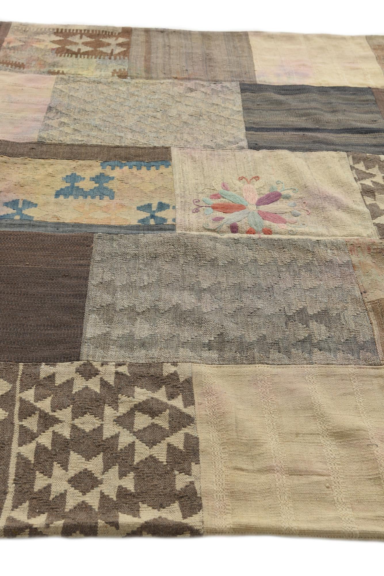 6' x 8' 3 Hand Woven Kilim Patchwork Wool Rug