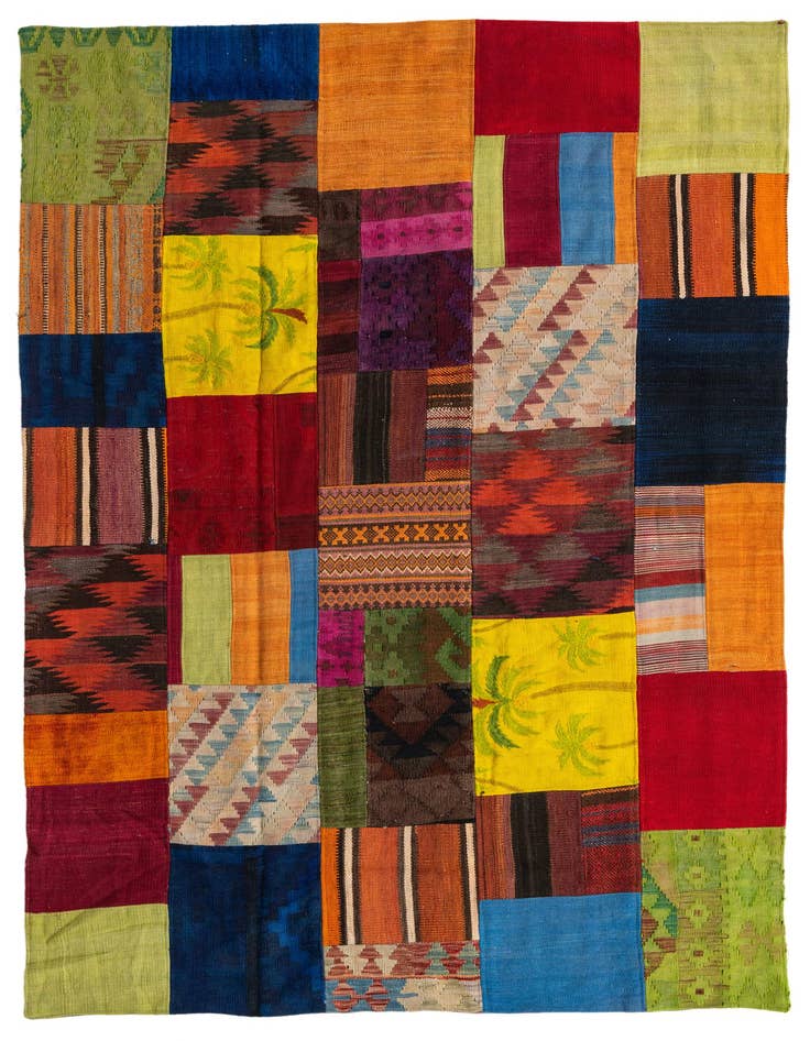 Detail image of 5' 4 x 7' 9 Hand Woven Kilim Patchwork Wool Rug