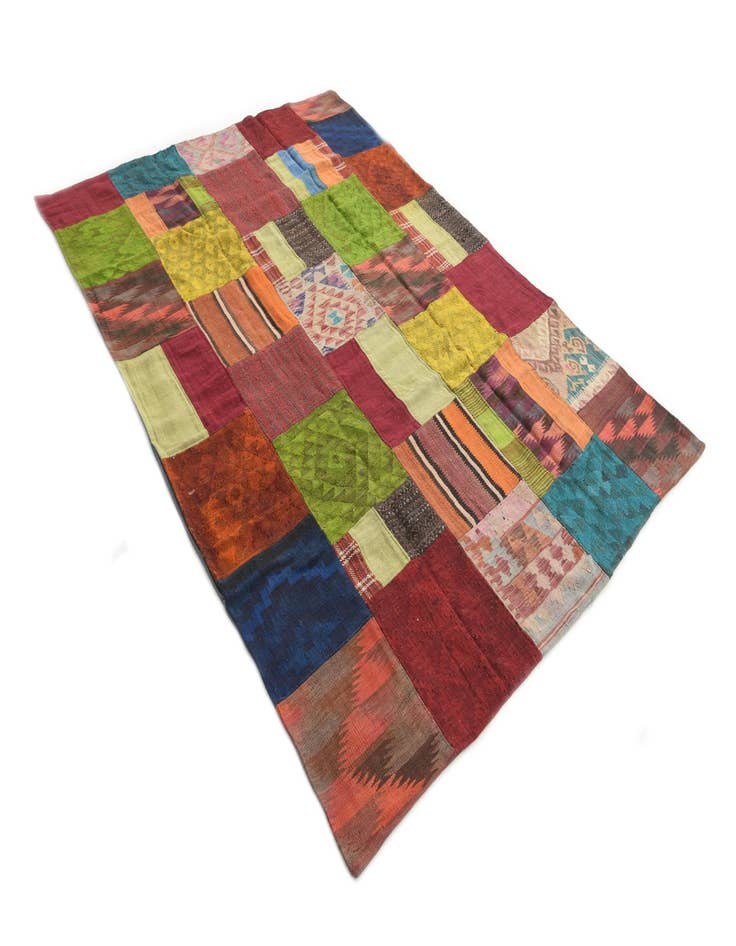 Detail image of 5' 7 x 8' 2  Hand Woven Kilim Patchwork Wool Rug