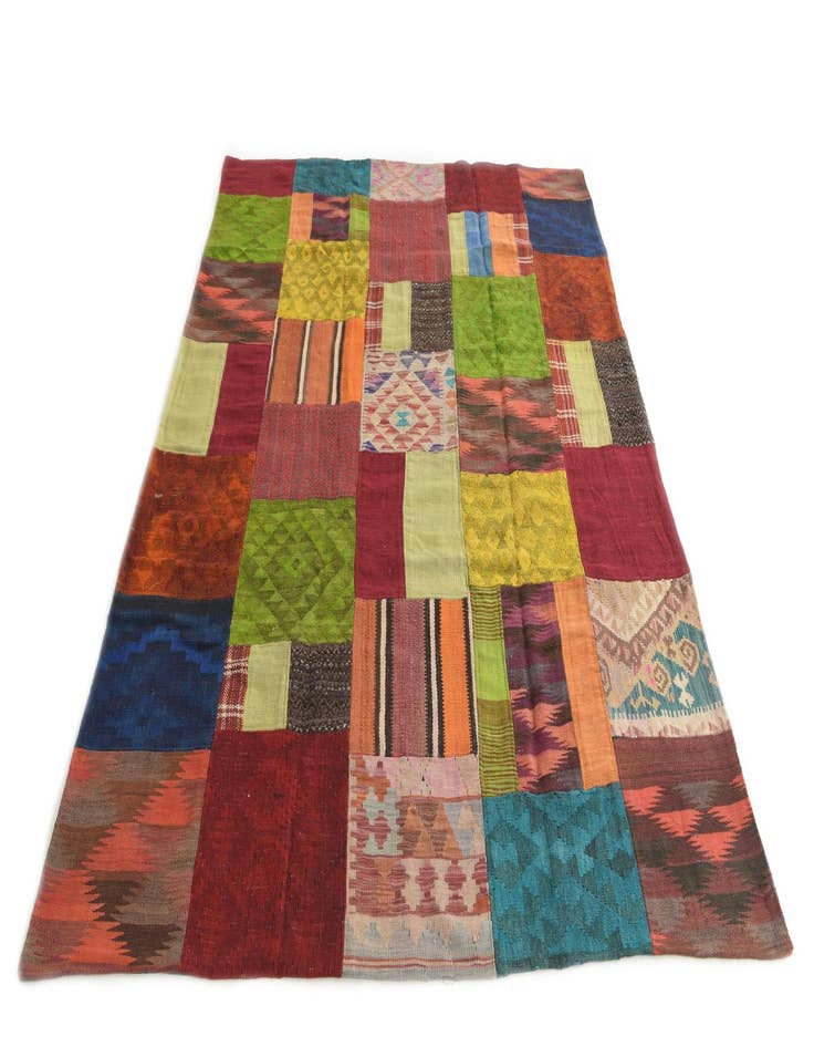 Detail image of 5' 7 x 8' 2  Hand Woven Kilim Patchwork Wool Rug